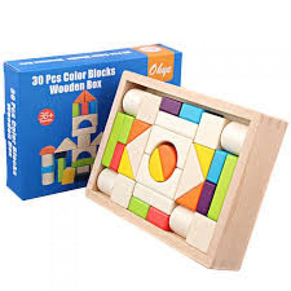 30 Piece Wooden Blocks With Wooden Box