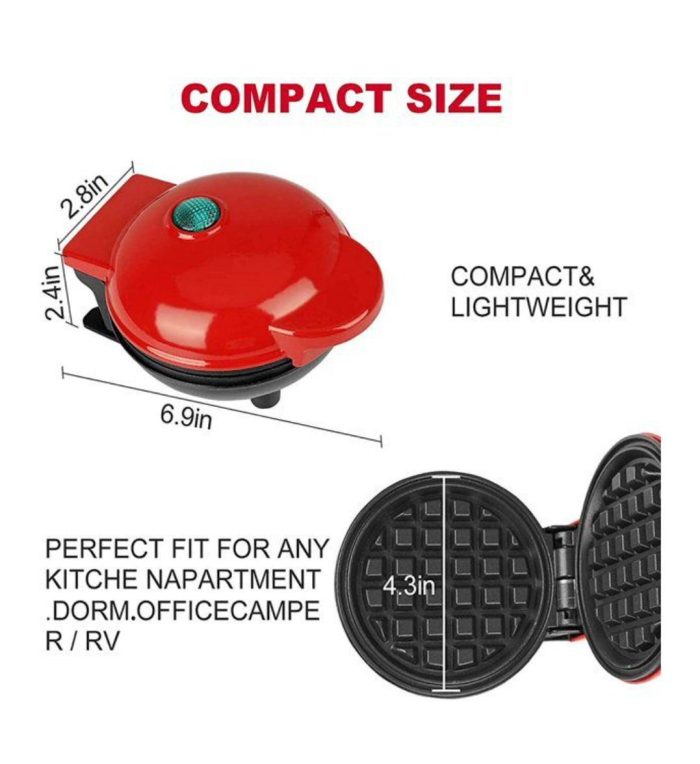 Non Stick Electric Mini Waffle Maker - Red - Image 3