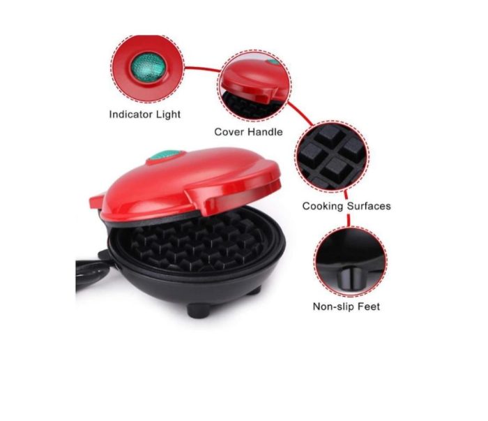 Non Stick Electric Mini Waffle Maker - Red - Image 2