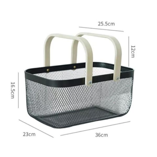 Alternative view of Metal Rectangular Mesh Basket With Wooden Handle