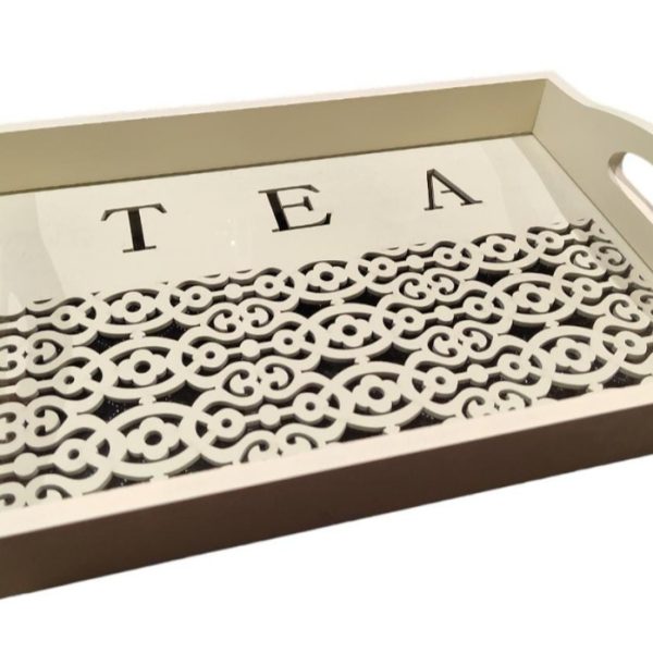 Wooden Tea Tray with Glass