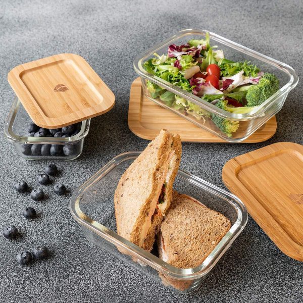 Alternative view of Set of 3 Glass Food Container with Bamboo Lid