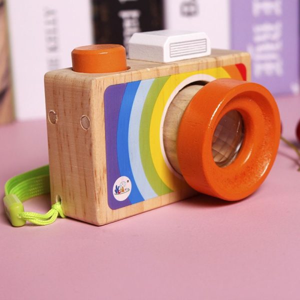 Mini Wooden Camera Toy with Kaleidoscope Lens