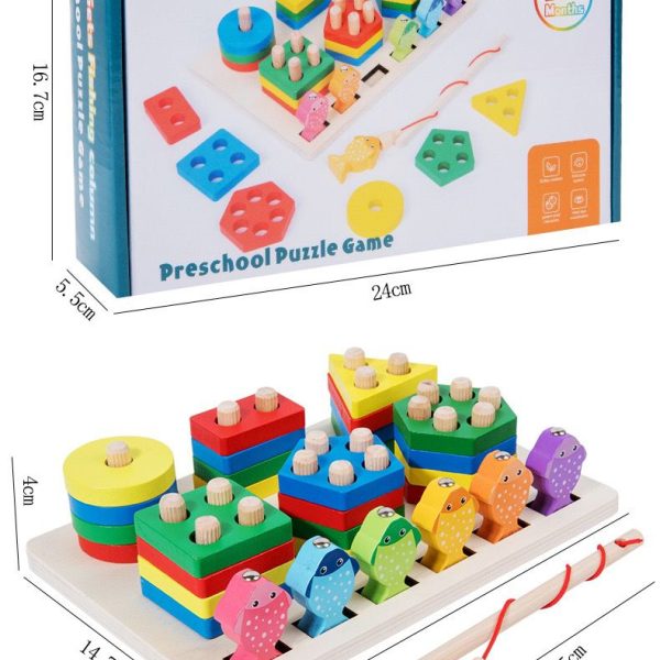 2 in 1 6 Sets Fishing Column Wooden Montessori Game