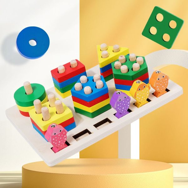Alternative view of 2 in 1 6 Sets Fishing Column Wooden Montessori Game