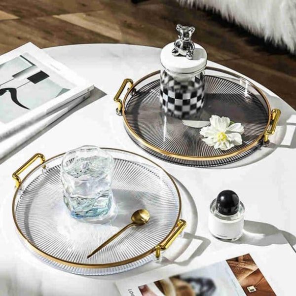 1pc Clear Round Tray with Handle