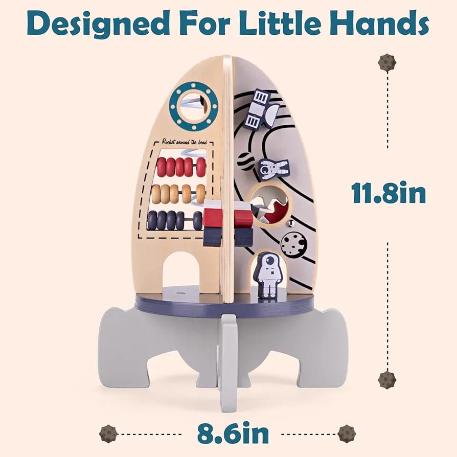 Wooden Montessori Activity Busy Board Rocket - Image 4
