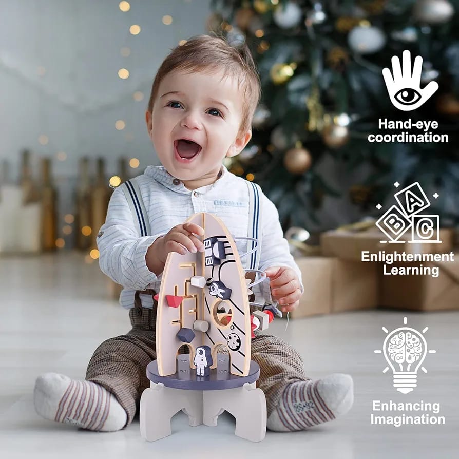 Wooden Montessori Activity Busy Board Rocket - Image 3
