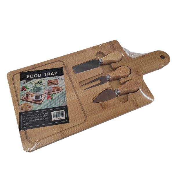 Bamboo Cheese board with 3 Knives
