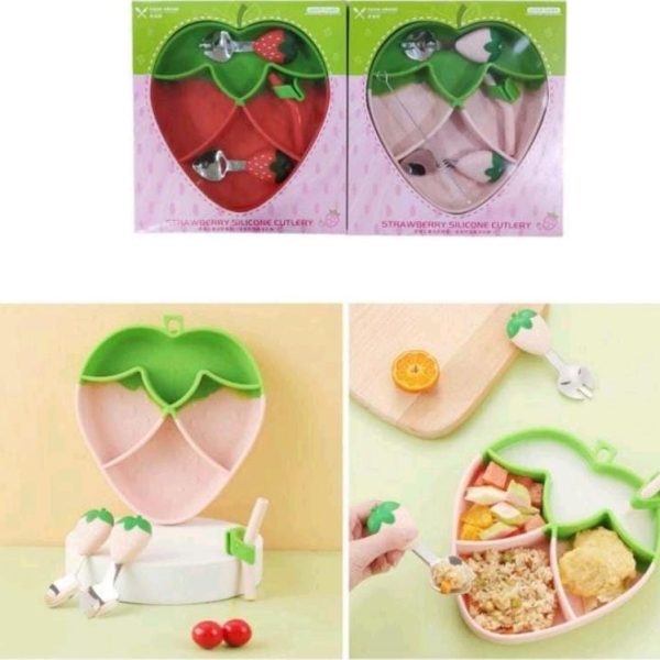 Silicone Division Feeding Plates - Strawberry