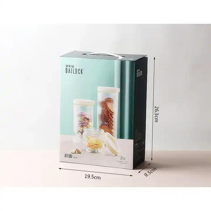 Set of 3pcs Glass Storage Jars with Lids