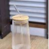 500ml Ribbed Drinking Glass with Bamboo Lid (Set of 4)