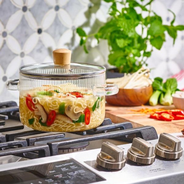 1.8litre Ribbed Heat Resistant Borosilicate Glass Cooking Pot