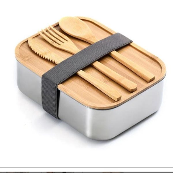 Stainless Steel with Bamboo Wooden Cover Lunchbox