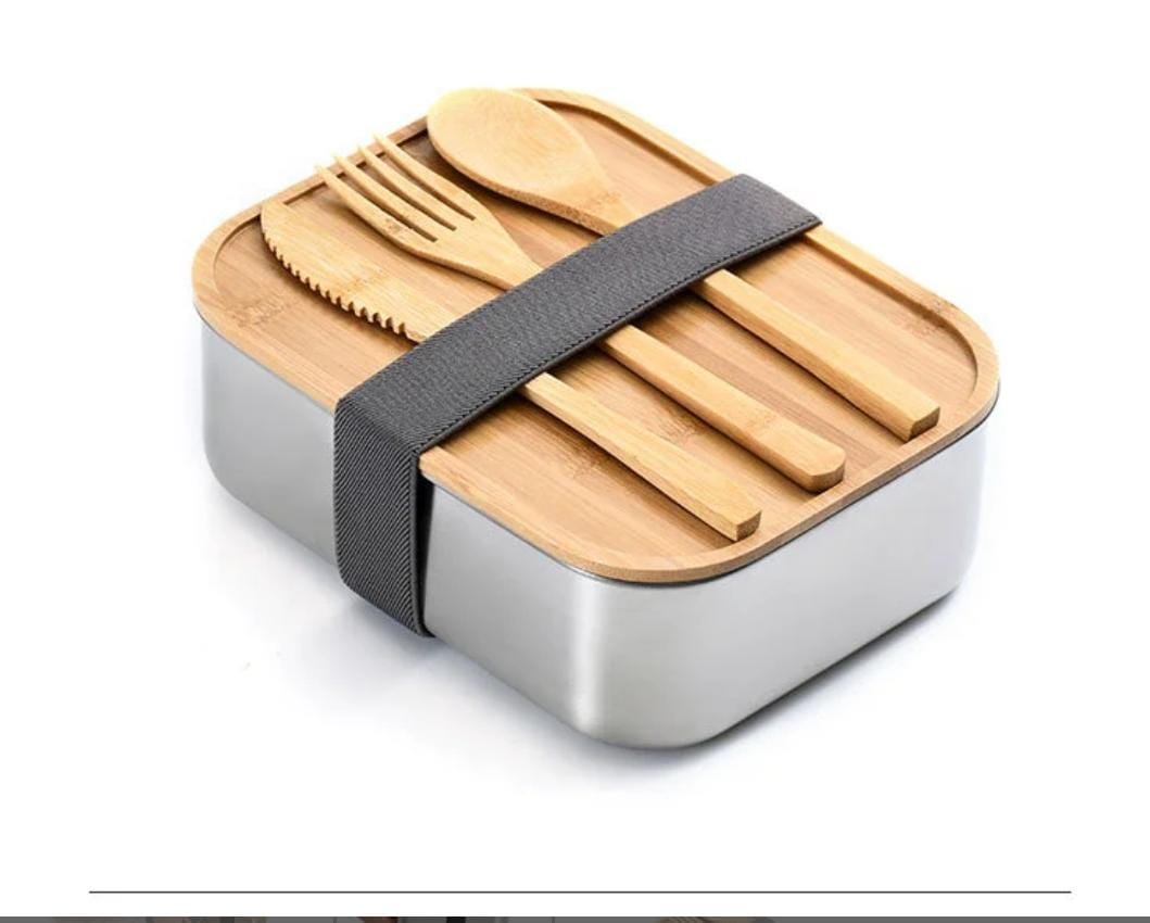 Stainless Steel with Bamboo Wooden Cover Lunchbox