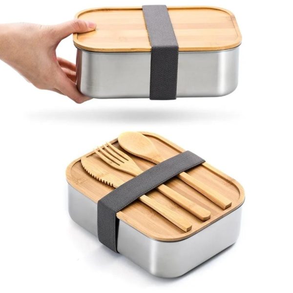 Alternative view of Stainless Steel with Bamboo Wooden Cover Lunchbox