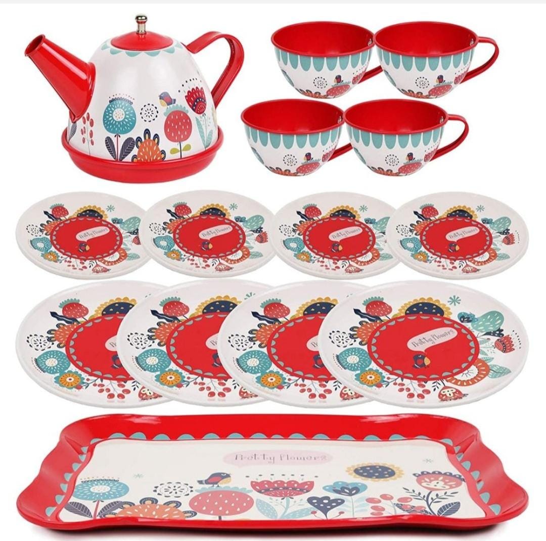 Kids Pretend Play All Inclusive 14 Piece Garden Tea Party Set - Red - Image 2