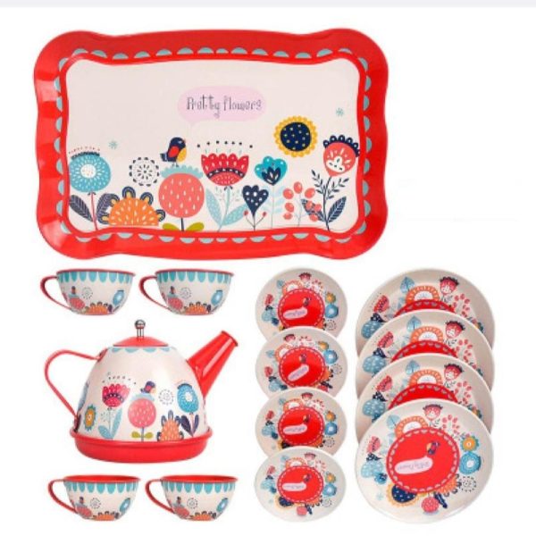 Kids Pretend Play All Inclusive 14 Piece Garden Tea Party Set - Red