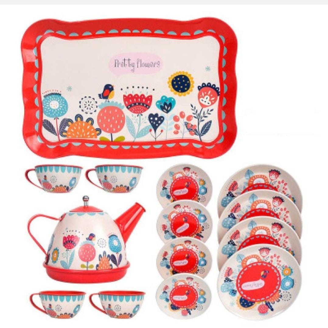 Kids Pretend Play All Inclusive 14 Piece Garden Tea Party Set - Red