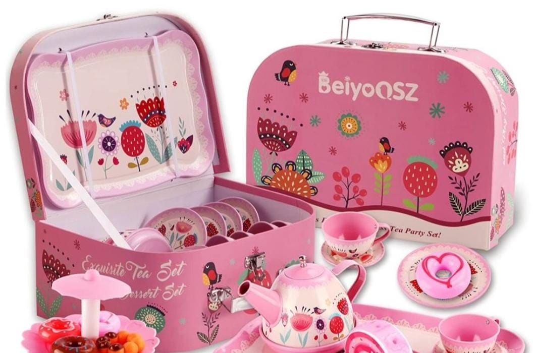 Kids Pretend Play All Inclusive 14 Piece Garden Tea Party Set - Red - Image 3