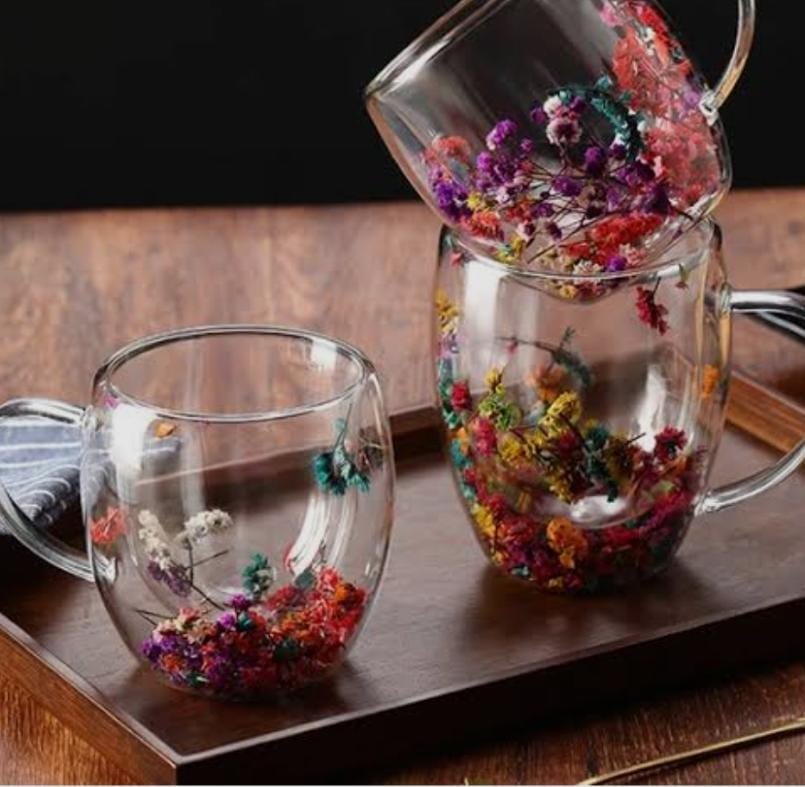 Double Walled Mugs with Dried Flowers