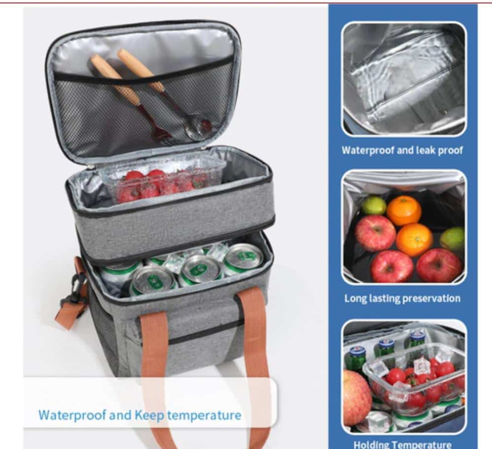 Double Compartment Lunch Cooler Bag with Strap - Image 4