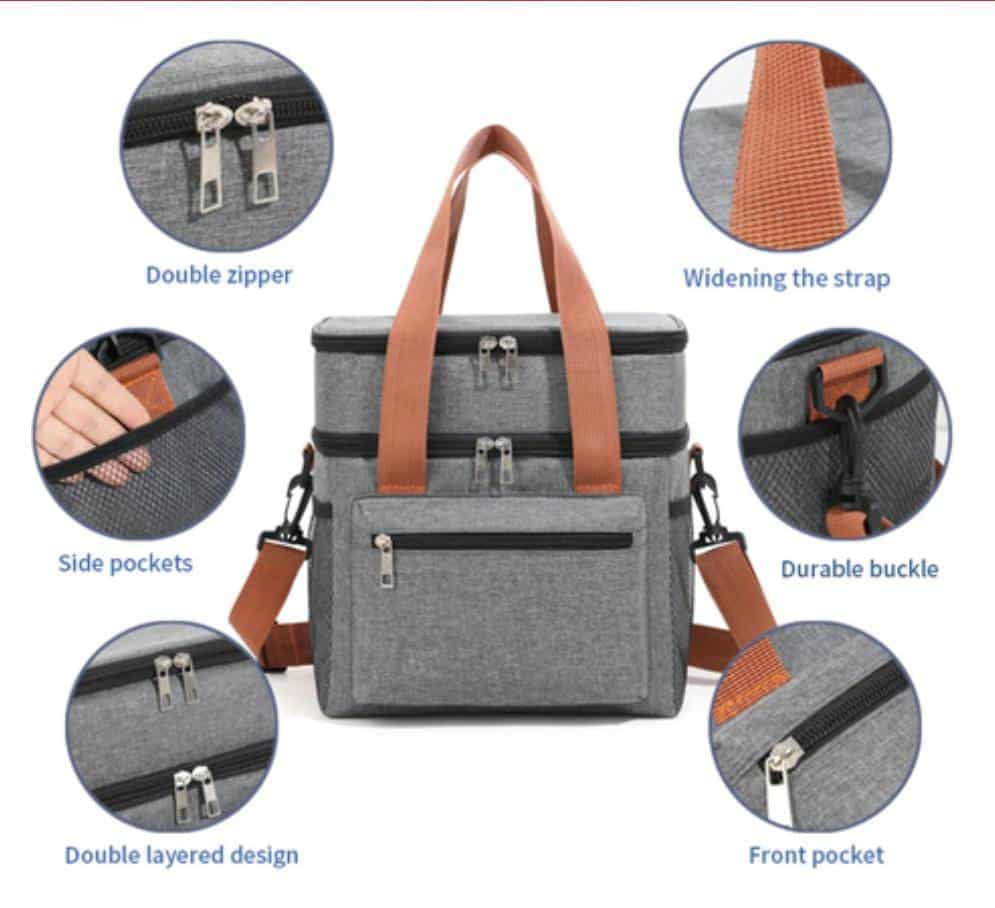 Double Compartment Lunch Cooler Bag with Strap