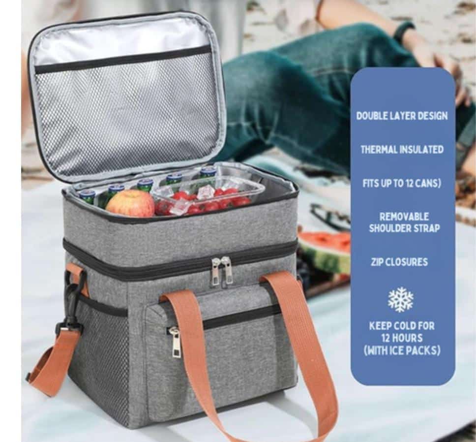 Double Compartment Lunch Cooler Bag with Strap - Image 2