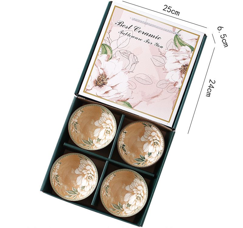 4pcs Vintage Hand Painted Camellia Flower Pattern Ceramic Rice Bowl Set - Image 5