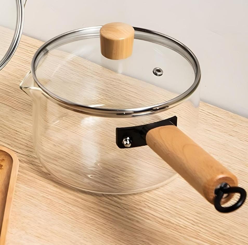 Clear Glass Saucepan with Wooden Handle - 1.8Litre