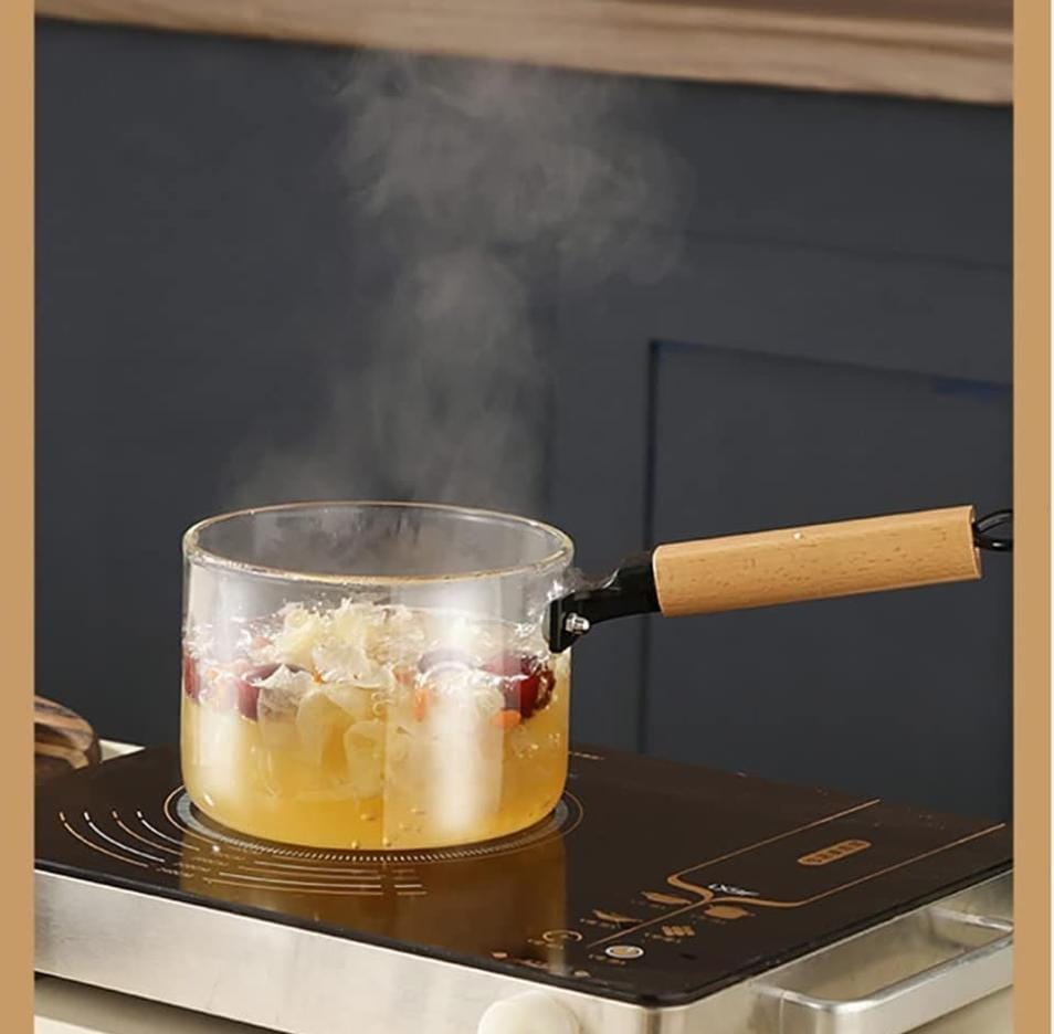 Clear Glass Saucepan with Wooden Handle - 1.8Litre - Image 2