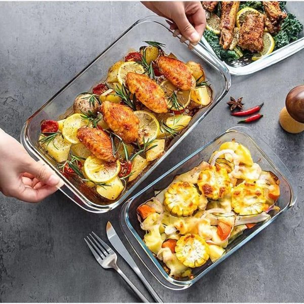 Alternative view of 3-Piece Rectangular Bakeware Set Glass Casserole Dish Set
