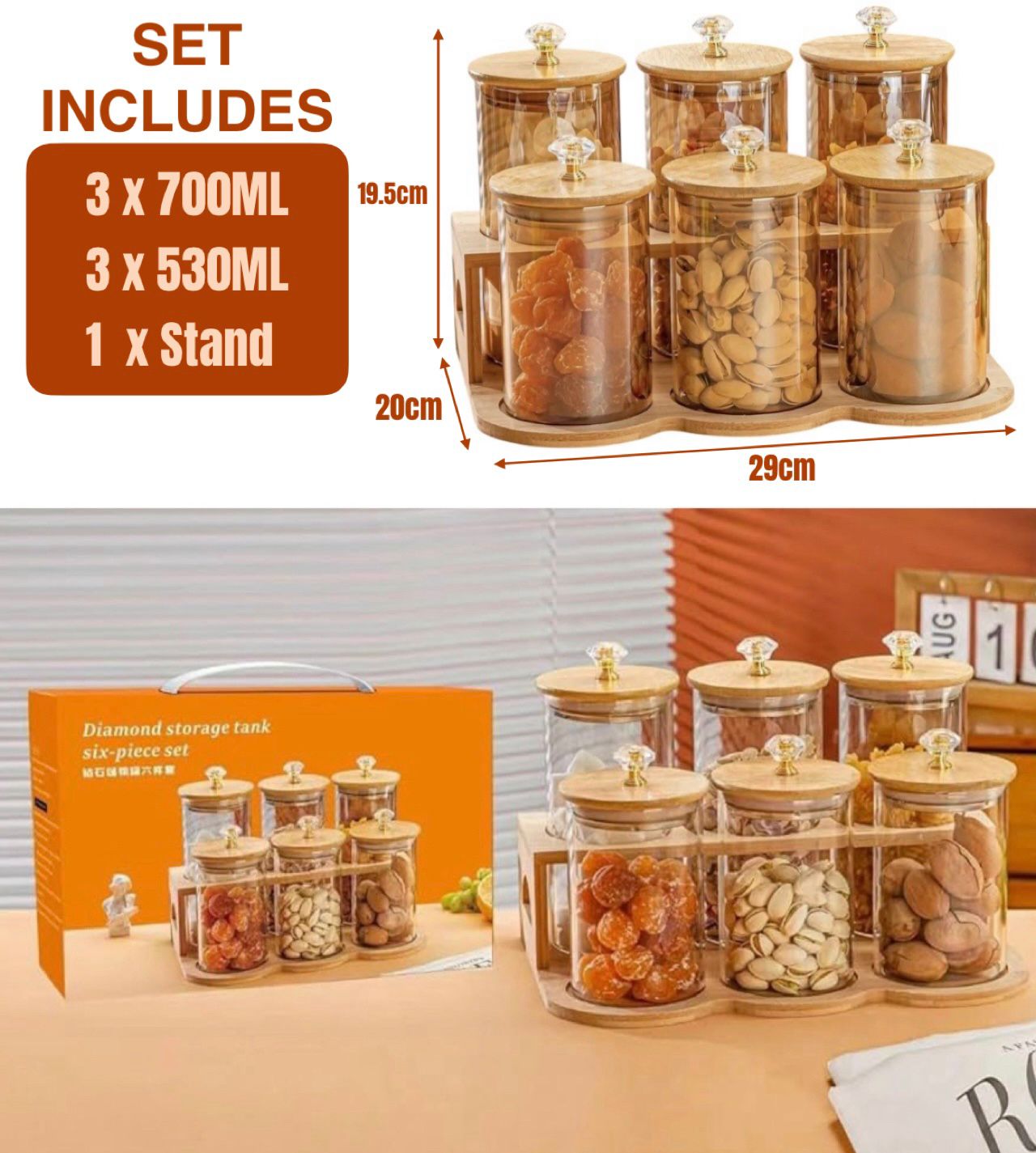 Stylish Glass Storage Canister Set With Bamboo Stand - Image 2
