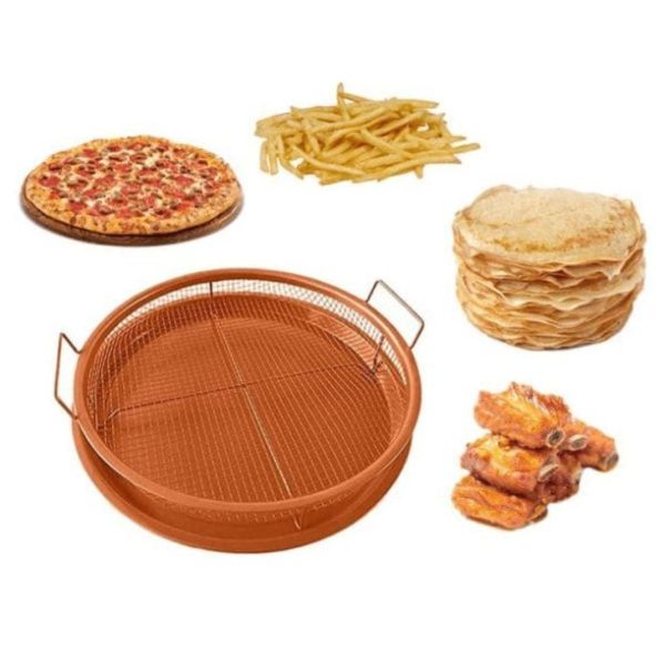 Alternative view of Round Copper Oven Air Fryer Basket with Drip Tray