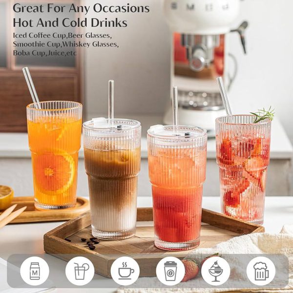 Alternative view of Ribbed Glass Tumblers with Plastic Lid and Glass Straw
