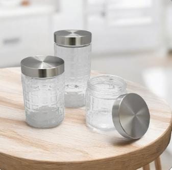 Alternative view of 3 Piece Glass Cannister Set with Silver Top