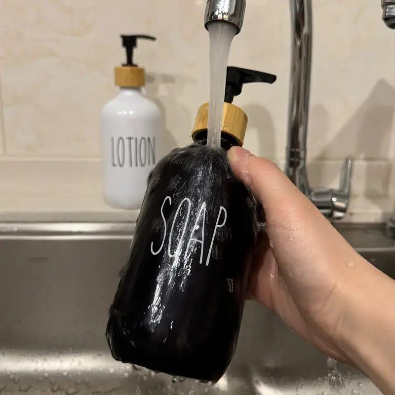 Set of 2 Glass Bottles with 1 Tray Soap Dispenser & Lotion Dispenser - Image 3