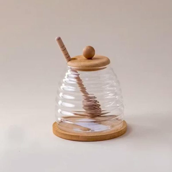 Glass Honey Jar with Bamboo spoon and base