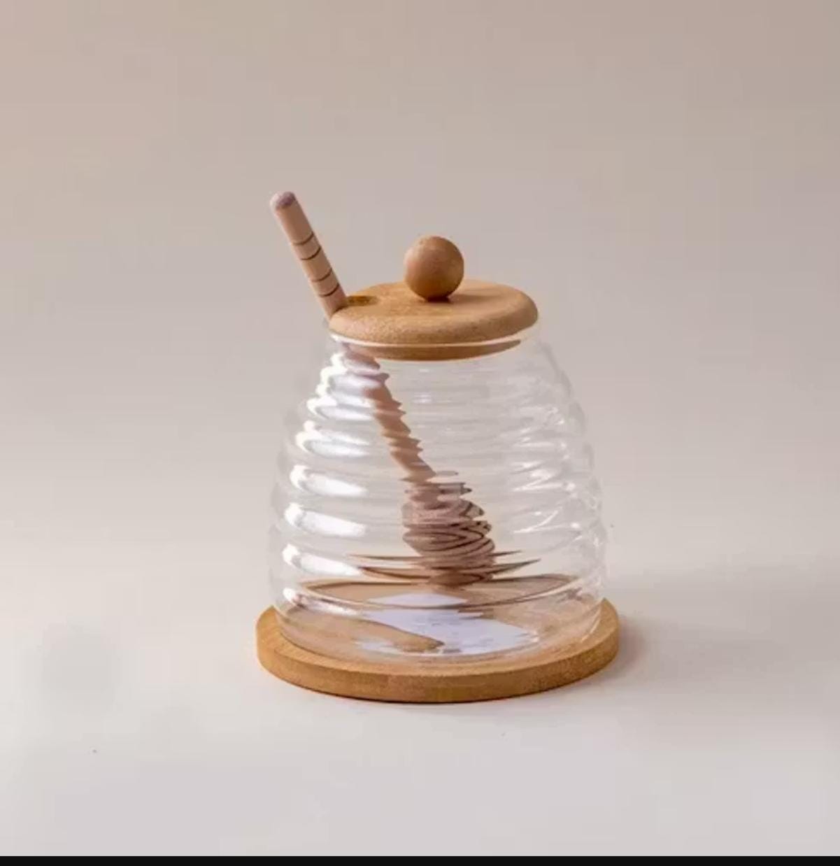 Glass Honey Jar with Bamboo spoon and base