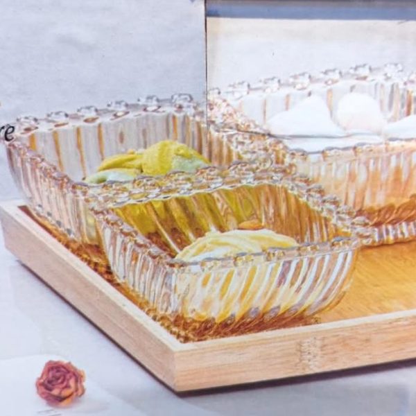 Alternative view of 4 Crystal Glass Bowls on Bamboo Base