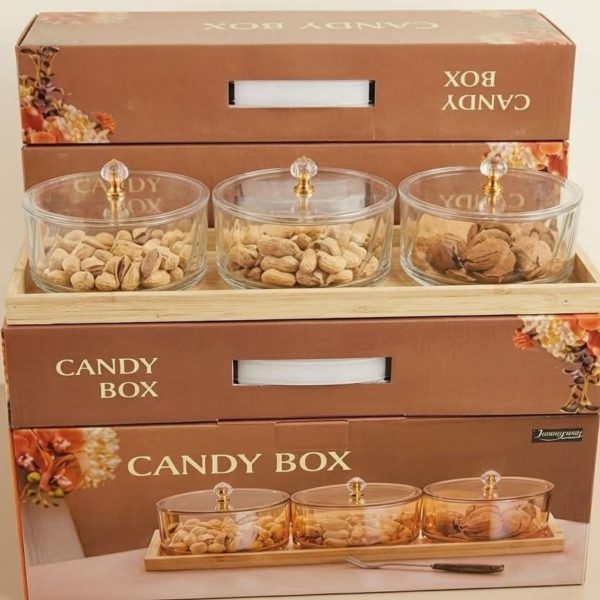 Alternative view of 3pc Crystal Knob Jar Set with Bamboo Base