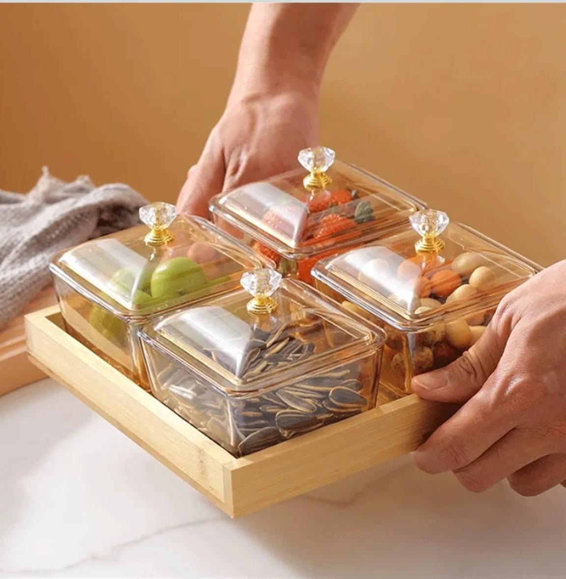 Minimalist Modern Style Multi-Compartment Snack Tray with Lid