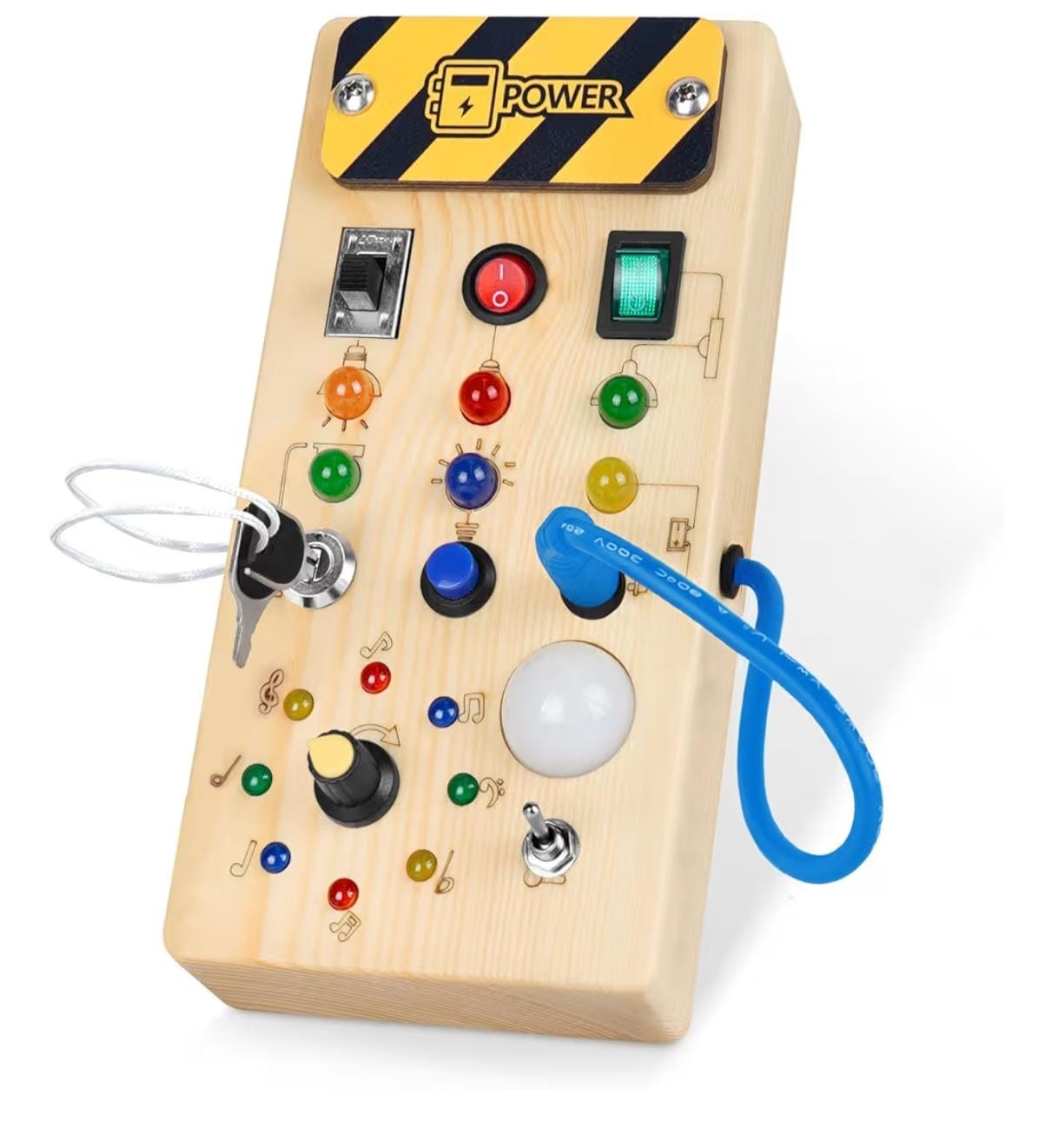 Wooden Busy Board with 8 LED Switches and Lights - Image 4
