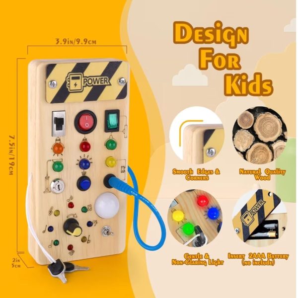 Wooden Busy Board with 8 LED Switches and Lights