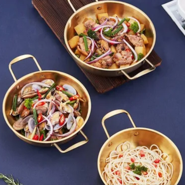 Alternative view of 3pc Korean Gold noodle pot set