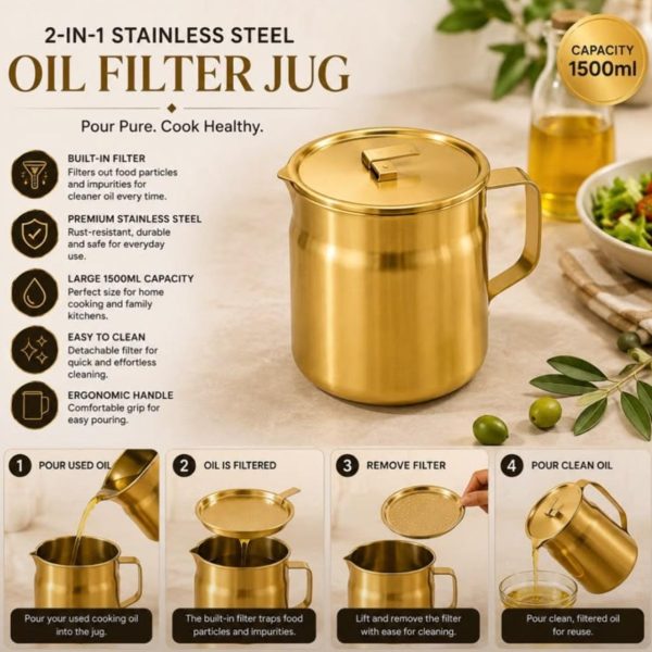 Stainless Steel Gold 2 In 1 Oil Filter Jug