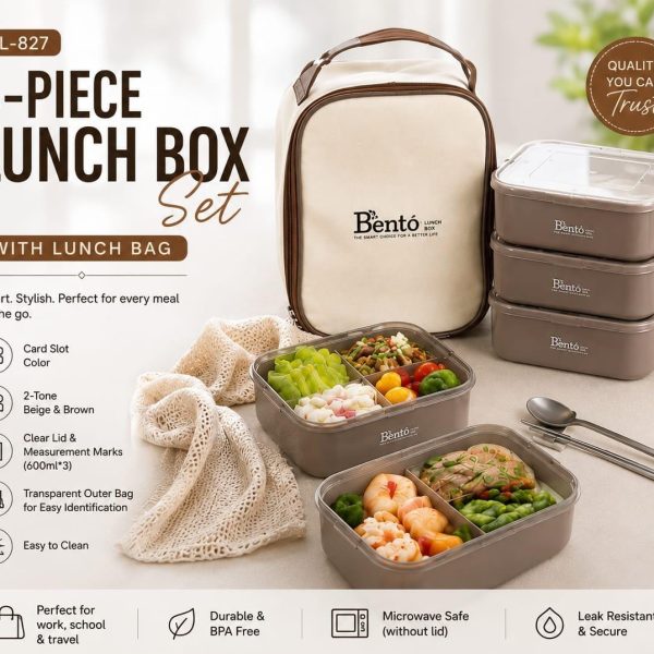 3 Piece Lunch Box with Lunch Bag