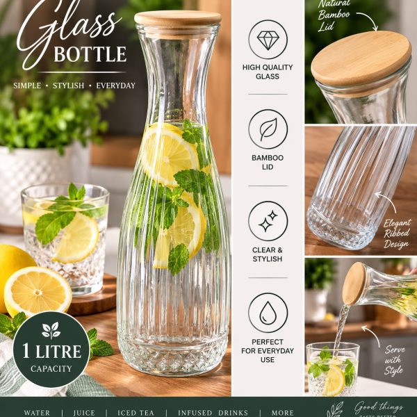 1 Litre Ribbed Glass Bottle