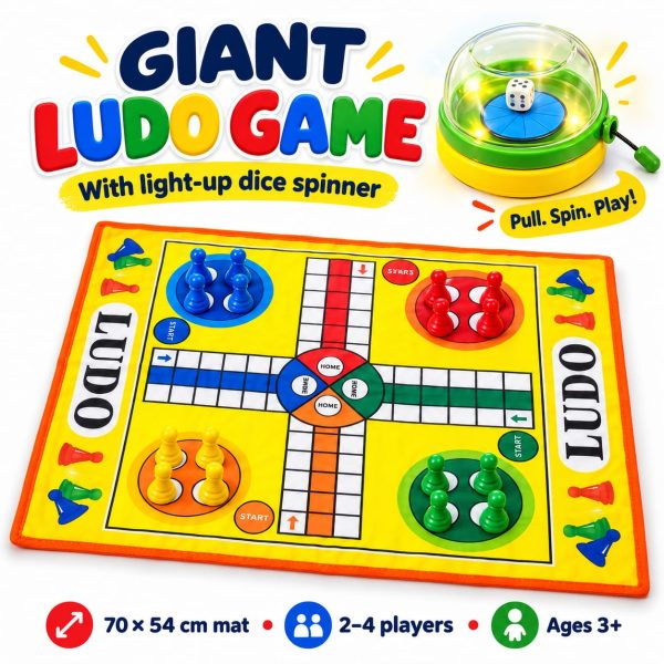 Giant Ludo Game With Light Up Dice Spinner